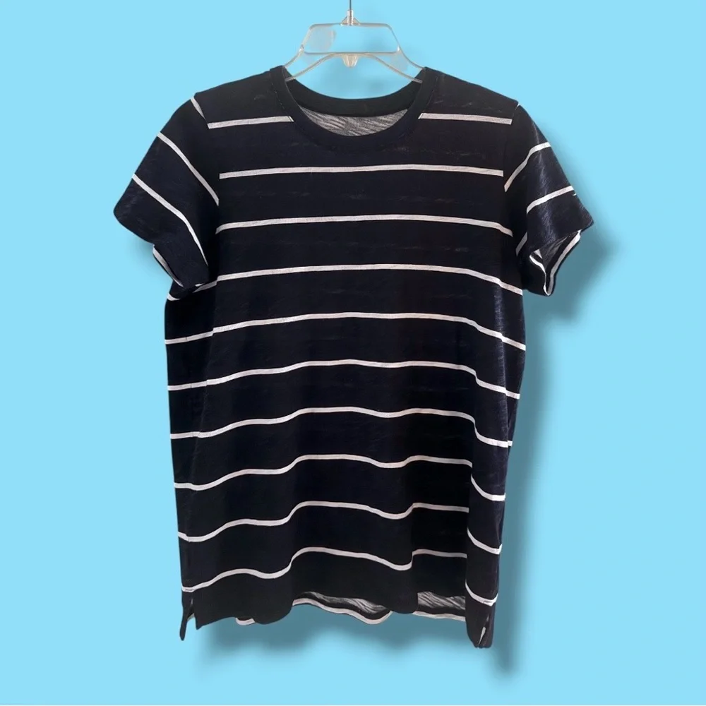 🆕💕ATM Striped School Boy T-Shirt Horizontal Stripes • NAVY & WHITE • L/G • NWOT - Picture 1 of 6